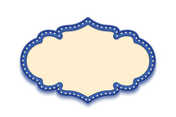 Ethnic Ornamental Shape Box Decorative Frame. Blue Border Frame With Glowing Bulbs.