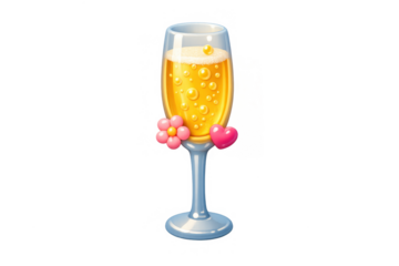 Women's day celebration toast with champagne glass and floral heart decor