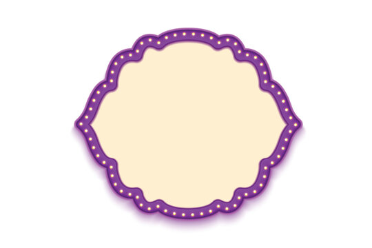 Ethnic Ornamental Shape Box Decorative Frame. Purple Border Frame With Glowing Bulbs.