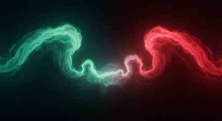 Nebula illustration with green and red cloud-like formations against star field background, representing contrast, duality, and cosmic phenomenon