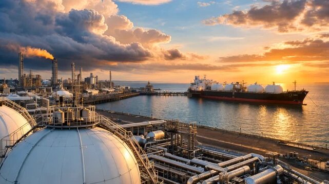 Oil and gas industry facility stores and production via maritime logistics.
