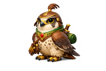 Cute warrior owl in armor with green cape for game character design