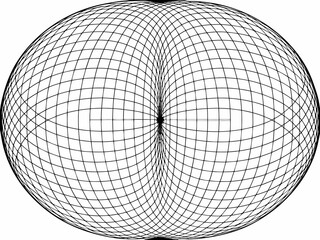 Geometric sphere with grid lines creates an optical illusion effect