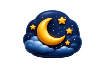 Enchanted night sky with crescent moon, stars, and clouds for dreamy nursery decor