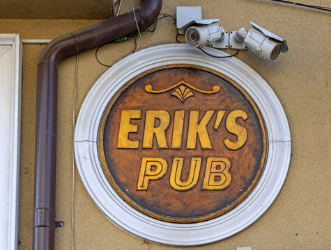 Round Sign 3d at Wall of Eriks Pub in Craiova Romania