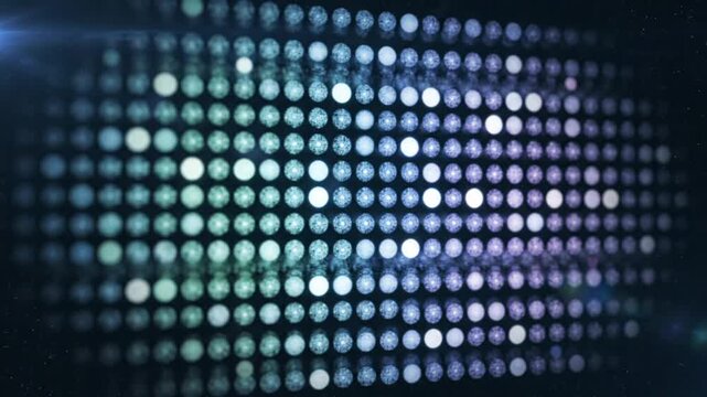 Abstract futuristic digital array with glowing dot matrix illuminating in a dark universe background