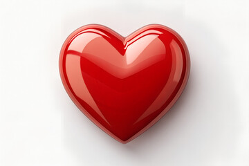 Fototapeta premium Glossy red heart shimmering brightly on a clean white background, symbolizing love and passion