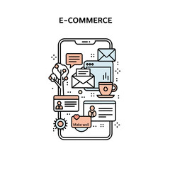 E-commerce Mobile App Interface with Business Icons and Notifications.