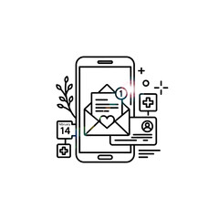 Mobile phone displaying an email with a heart and notification icon.