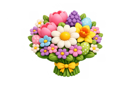 Colorful spring flower bouquet with easter decorations for festive design - Powered by Adobe