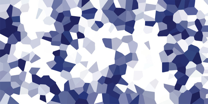 Geometric mosaic pattern composed of irregular polygons in shades of dark blue, light blue, and white, creating a fragmented and textured surface