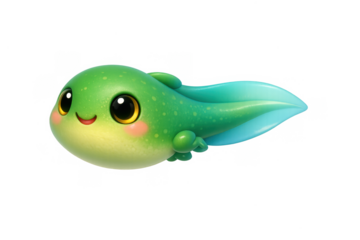 Adorable smiling green tadpole character illustration for children's design
