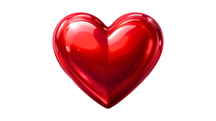 Red glossy heart symbol floating, representing love, romance, passion, and valentine's day on transparent background