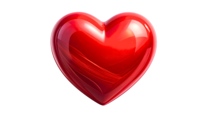 Red glossy heart symbol floating, representing love, romance, passion, and valentine's day on transparent background
