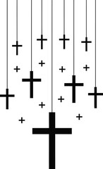 Fototapeta premium Minimal Hanging Cross Christian Line Art Symbols in Black and White