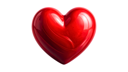 Red glossy heart symbol floating, representing love, romance, passion, and valentine's day on transparent background