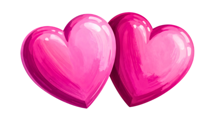 Two decorative glossy pink heart-shaped soap bars image isolated transparent. Valentines day cosmetics cut out photo png. Heartshaped gift soapbars cutout element object photography