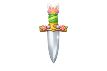 Whimsical pastel fantasy dagger with bunny ears and floral design for creative projects