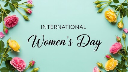 International women's day celebration with floral border