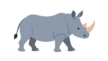 Obraz premium A gray rhinoceros illustration walking on a white background