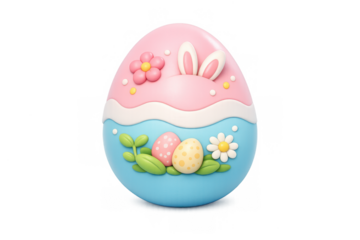 Decorative easter egg with floral and bunny elements for holiday design