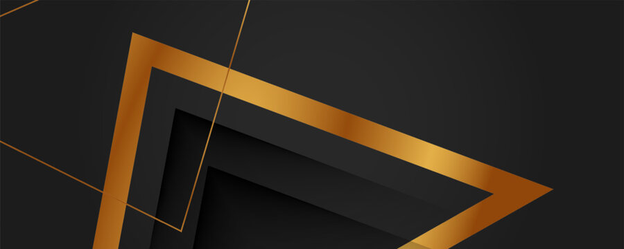 Abstract background with gold geometric triangle lines. Modern minimal luxury shiny lines pattern banner. Vector illustration