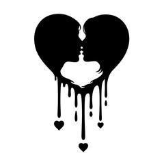 Dripping Black Heart Kiss Silhouette  Dark Romance Tattoo Vector