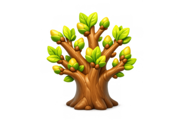 Vibrant cartoon tree with glowing leaves for nature illustrations and environmental designs