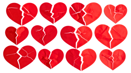 Paper heart set including crumpled, torn, folded, broken, and textured styles isolated. Valentines day and romance concept collection.