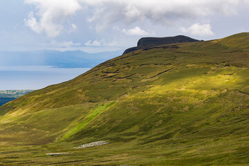 a iconic mountain range view at district sligo in ireland at a cloudy summer day 