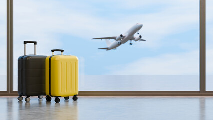 Luggage in airport. Travel and journey concept. 3d render