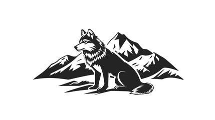 Black and White Wolf Graphic Illustration.