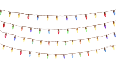 Festive christmas lighting arrangement showing colorful bulbs in pure clean composition isolated on transparent background PNG