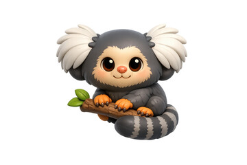 Cute cartoon lemur with adorable eyes holding a branch for children's room decor and nursery art