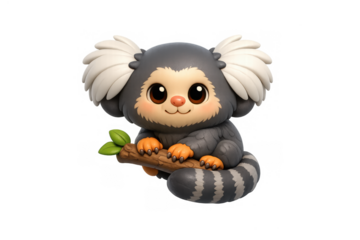 Cute cartoon lemur with adorable eyes holding a branch for children's room decor and nursery art