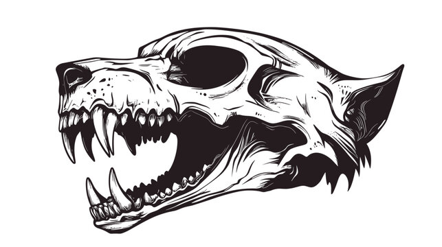 Black and White Wolf Skull Illustration.