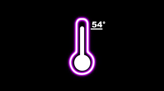 Neon pink thermometer displaying 54 degrees on a black background temperature measurement