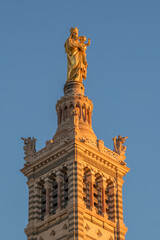 Notre Dame de la Garde or Our Lady of the Guard church at sunset, southern France