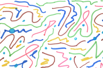 Numerous curved lines drawn chaotically with colored markers.