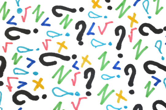 Hand-drawn icons in different colors with markers depicting mathematical and orthographic signs. - Powered by Adobe