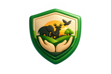Environmental conservation emblem with wildlife and nature scene for awareness campaigns and eco-friendly designs