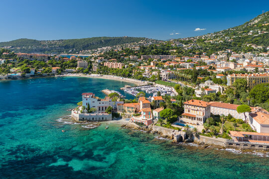 Aerial view of Beaulieu-sur-Mer, a resort town on the French Riviera coastline