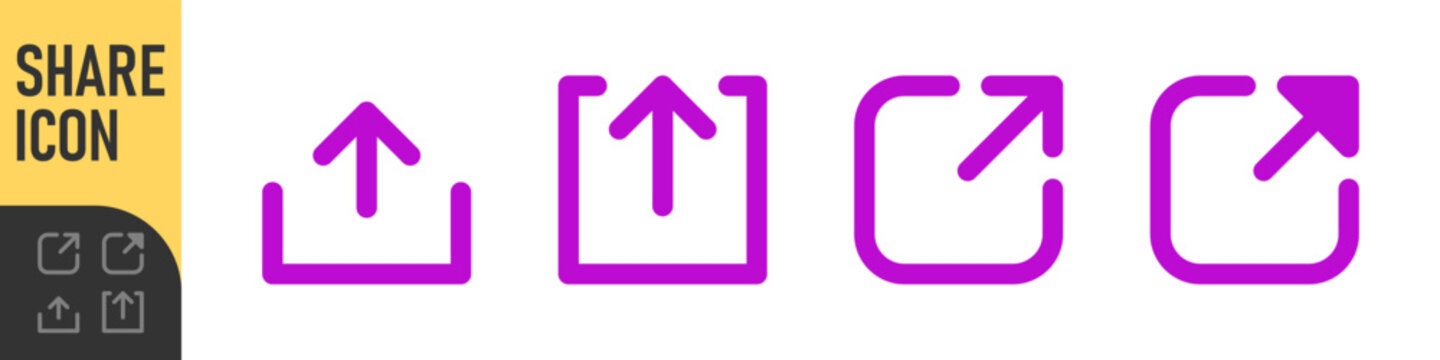 Export, share icon arrow symbol, external link icon open in new window or tab symbol. links sharing icons in line, outline, and solid styles	
