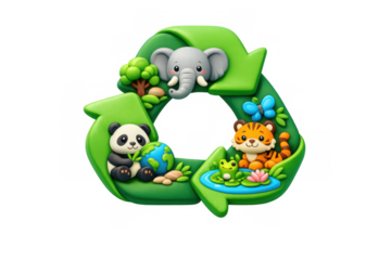 Environmental awareness with cute animal icons in a recycling theme for eco-friendly design
