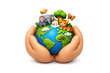 Earth day celebration concept with animals in hands for environmental awareness design