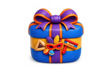 Festive gift box with purim celebration elements and colorful decorations