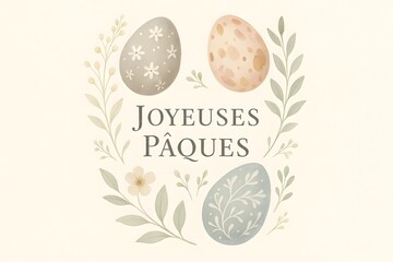 French Easter greeting card with elegant eggs and festive message