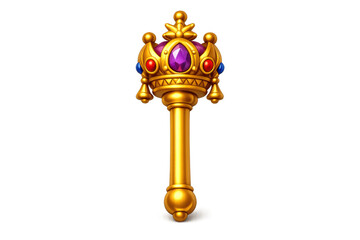 Golden royal scepter with jewel inlays for fantasy and medieval design elements