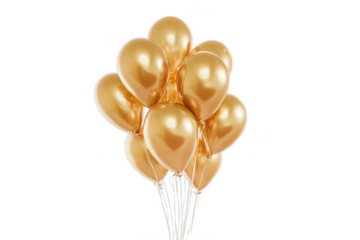 A bunch of gold balloons are tied together