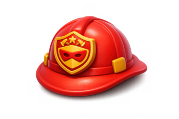 Red firefighter helmet with shield emblem for design and decoration concepts